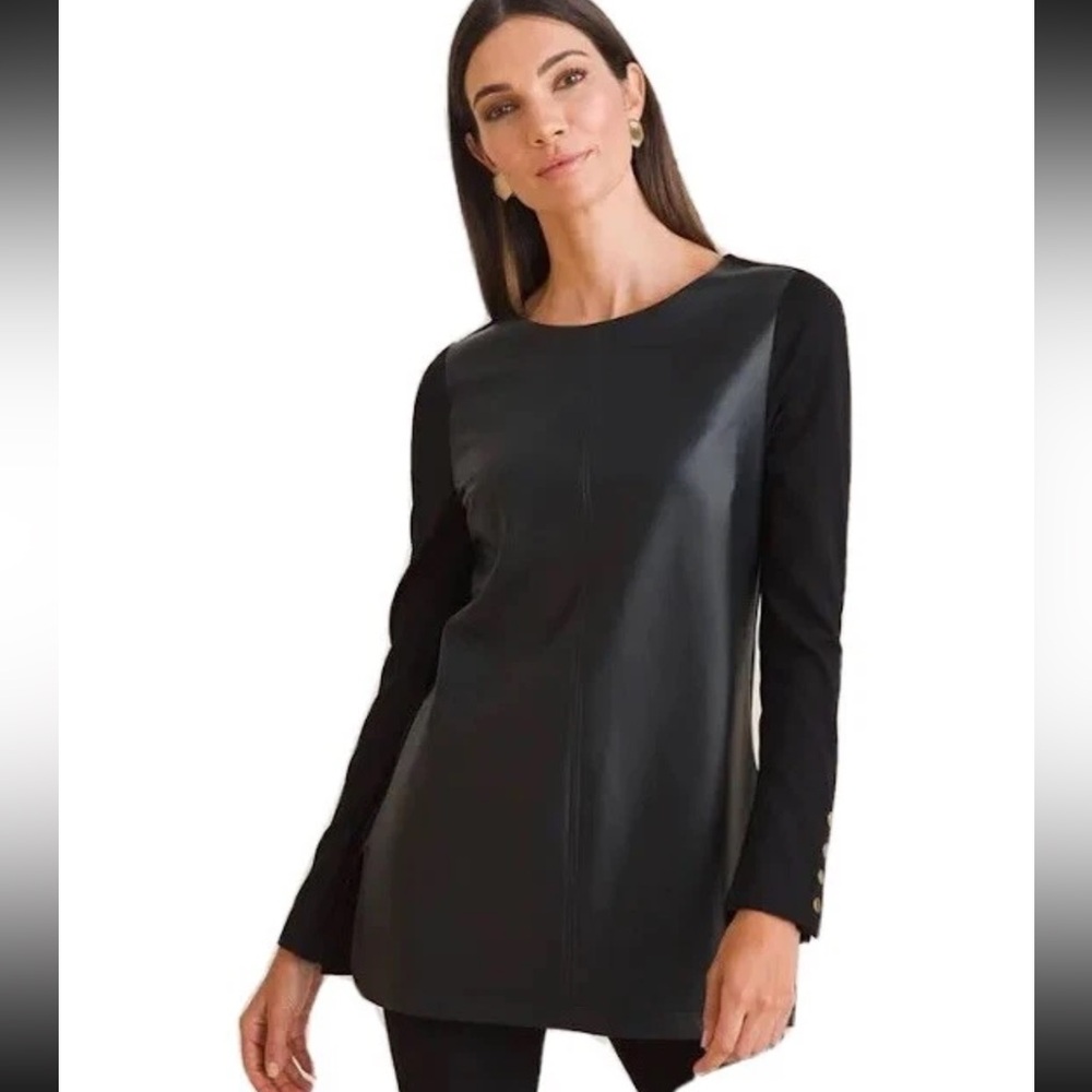 NWT Chico's Ponte Faux Leather Long Sleeve Tunic Top